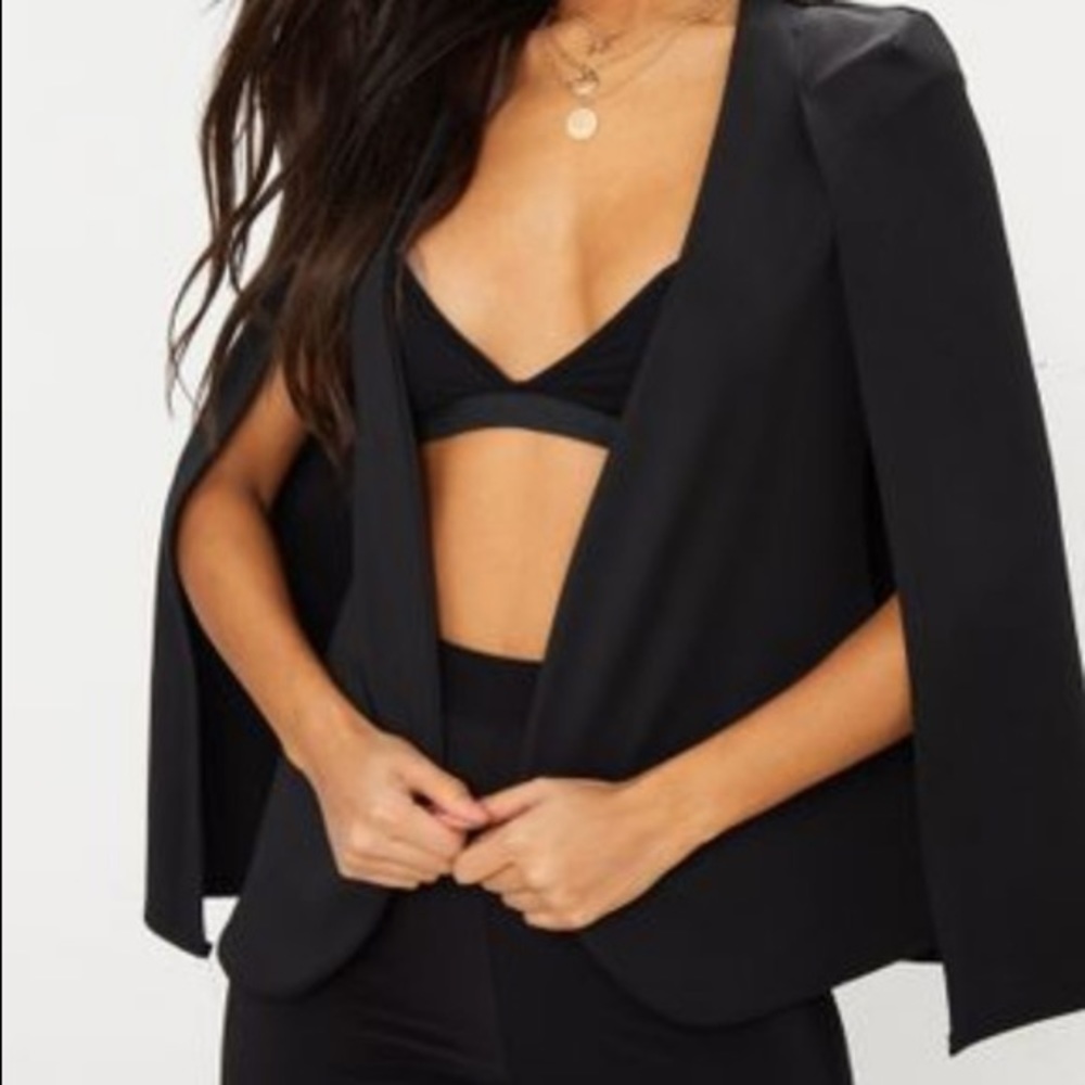 Black Shiny Cape Coat